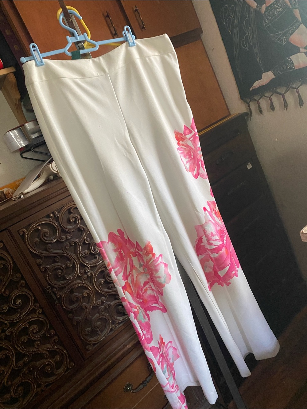 INC International Concepts White Wide-Leg Palazzo Pants with Pink Floral Print
